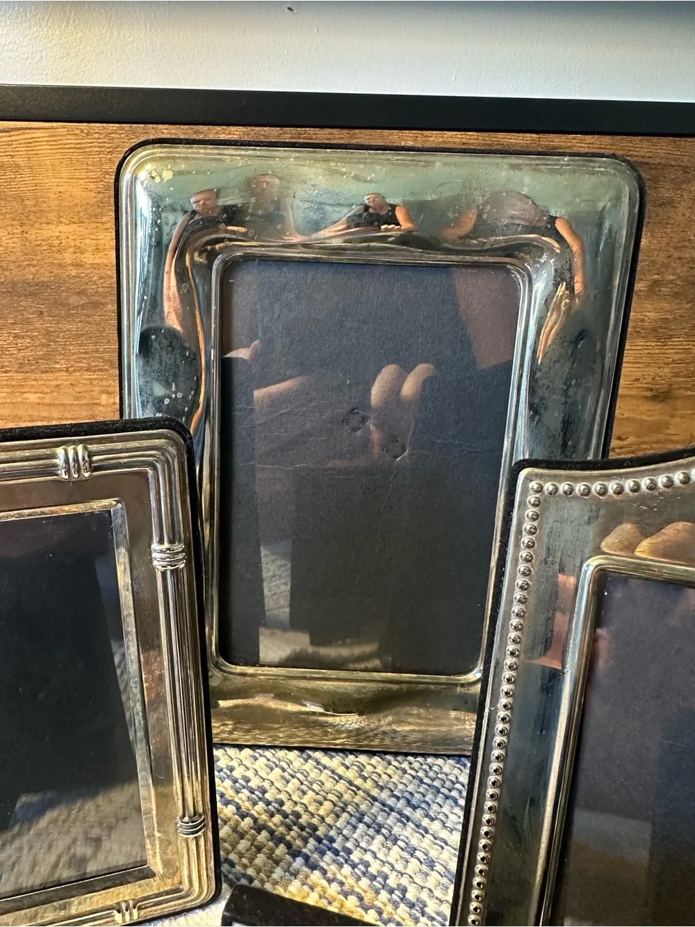 Vintage Brass-Tone Picture Frame Set of 6/ Black Velvet Backs/ Art Deco See Des.